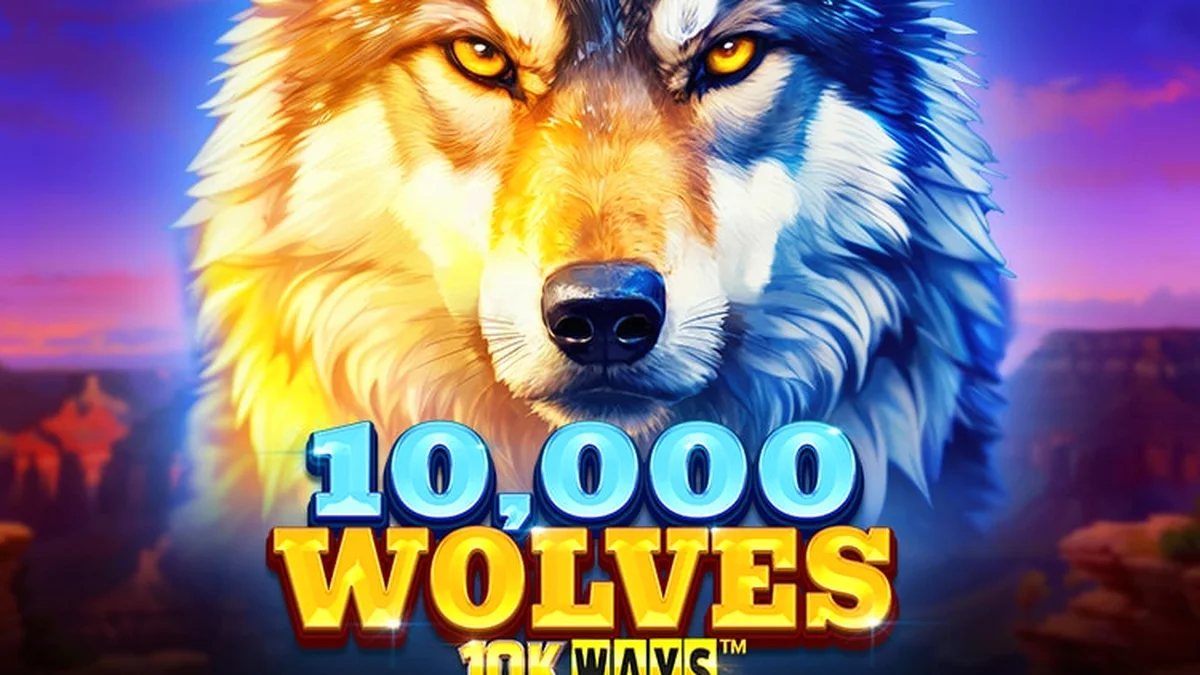 Imagem do jogo 10,000 Wolves 10K Ways, com lobos uivando sob a lua e símbolos da floresta.